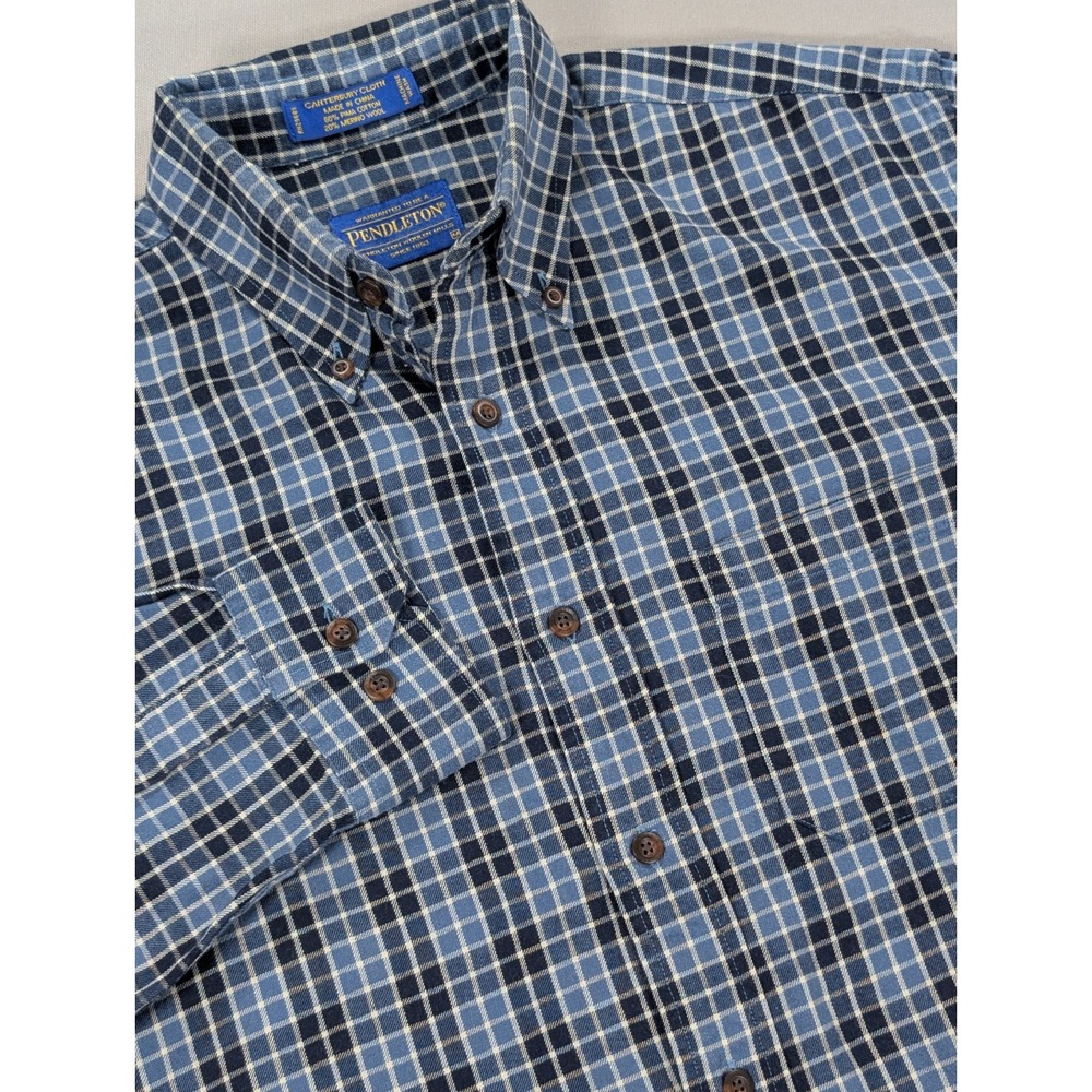 Pendleton Shirt Mens M Canterbury Cloth Plaid Pima Cotton Merino Wool Button Dow